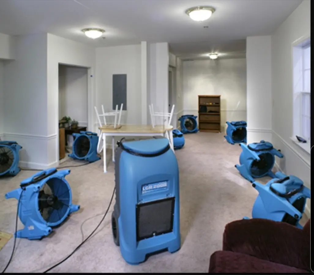 Air movers and dehumidifier setup for Water Damage Restoration in Detroit